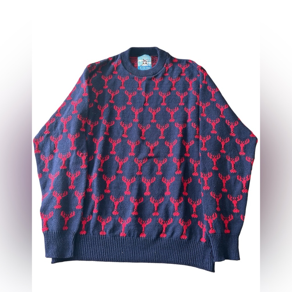 EUC Kiel James Patrick Toasty Coasty Sweater Blue Red Lobster Size L - Picture 4 of 7